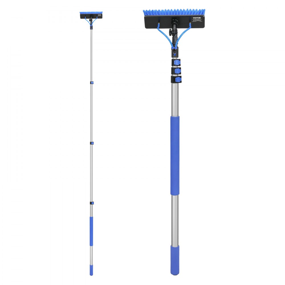 VEVOR Telescopic Washing Brush with Telescopic Handle, 3.6 m long telescopic pole with extendable grip, 180° rotating brush head & 20 m hose, for household & outdoor use for caravan solar panel decks