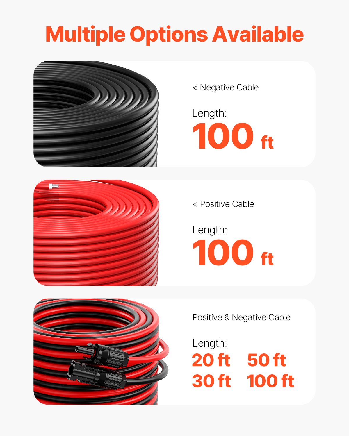 VEVOR Cavo di Prolunga per Pannello Solare 30,48 m 6mm²/10 AWG Impermeabile IP67