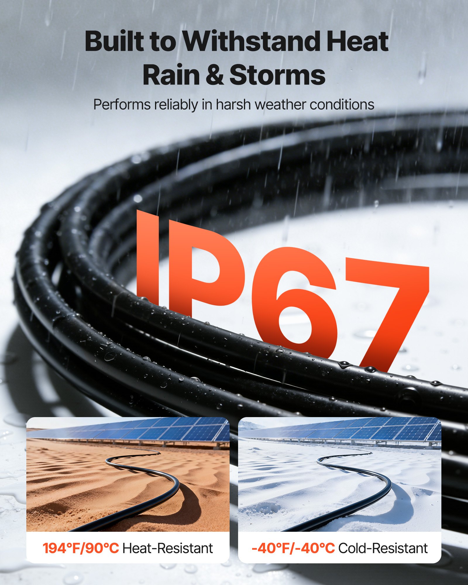 VEVOR Cavo di Prolunga per Pannello Solare Cavo Modulo Pannello Solare Calibro 6 mm² Prolunga Connettori MC4 19,81 m per Uso Esterno Auto Camper Guaina Ignifuga Corrente 30 A Temperatura -40°C a 90°C