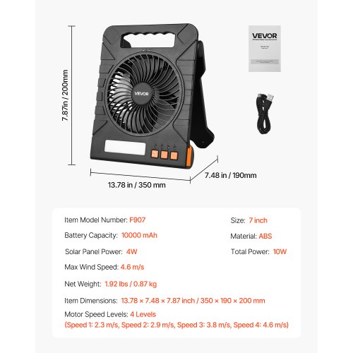 Ventilatore Da Campeggio a Energia Solare Con Lanterna, 10400 Mah, a Ventilatore Da Campeggio a Energia Solare Con Lanterna, 10400 Mah, a