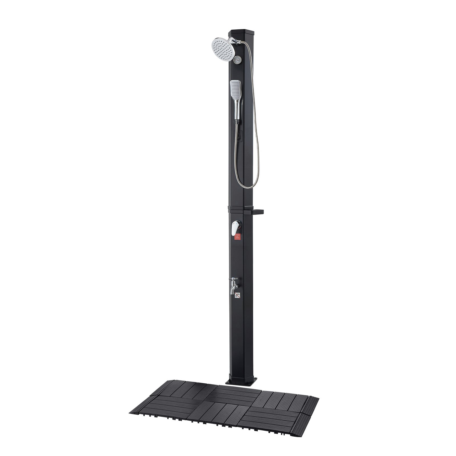 VEVOR Doccia Solare da Giardino 40 L con Soffione Altezza 205 cm, Doccia Solare Esterna con Rubinetto per Piedi e Portasapone, Regolabile Acqua Calda e Fredda, per Piscina Campeggio Spiaggia, Nero