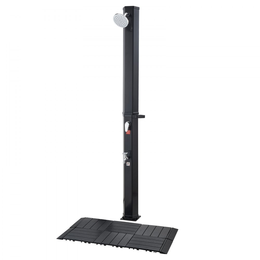 VEVOR Doccia Solare da Giardino 35 L Doccia Esterna Solare con Soffione Regolabile, Tappetino in Plastica, Rubinetto con Acqua Calda e Fredda, per Piscina Spiaggia Campeggio, Altezza 195 cm, Nero