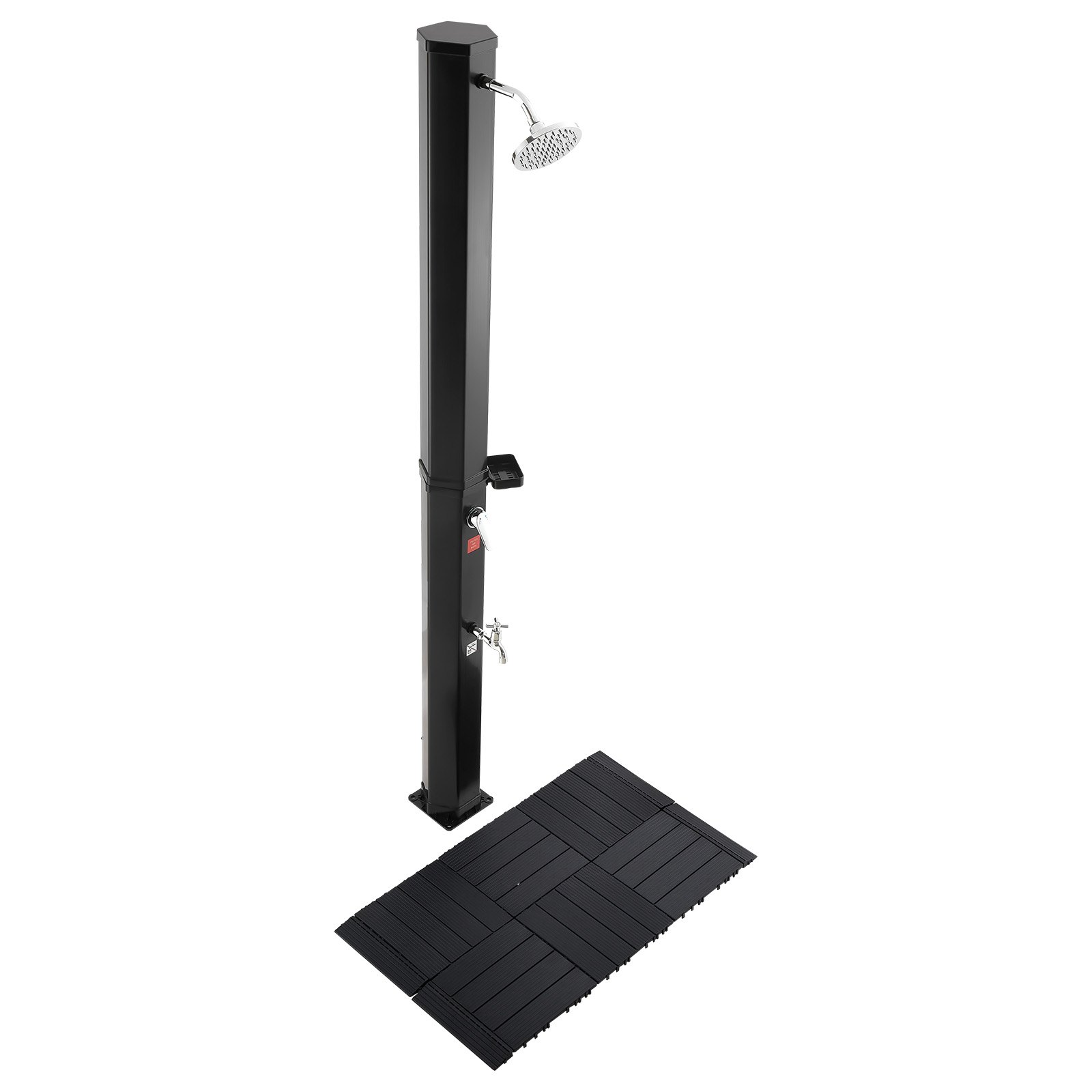 VEVOR Doccia Solare da Giardino 35 L Doccia Esterna Solare con Soffione Regolabile, Tappetino in Plastica, Rubinetto con Acqua Calda e Fredda, per Piscina Spiaggia Campeggio, Altezza 195 cm, Nero