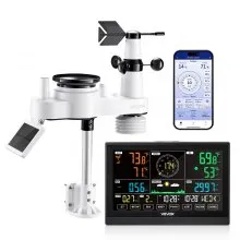 VEVOR Stazione Meteorologica Wi-Fi con APP, Display VA da 190 mm, Sensore Esterno Wireless Alimentato a Energia Solare, Pluviometro, per Interni ed Esterni per Previsioni del Tempo Temperatura