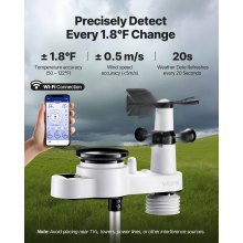 VEVOR Stazione Meteorologica Wi-Fi, Schermo VA da 190 mm, Sensore Esterno Wireless Alimentato a Energia Solare, Pluviometro, per Previsioni del Tempo, Temperatura, Umidità, Precipitazioni