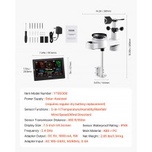 VEVOR Stazione Meteorologica Wi-Fi, Schermo VA da 190 mm, Sensore Esterno Wireless Alimentato a Energia Solare, Pluviometro, per Previsioni del Tempo, Temperatura, Umidità, Precipitazioni