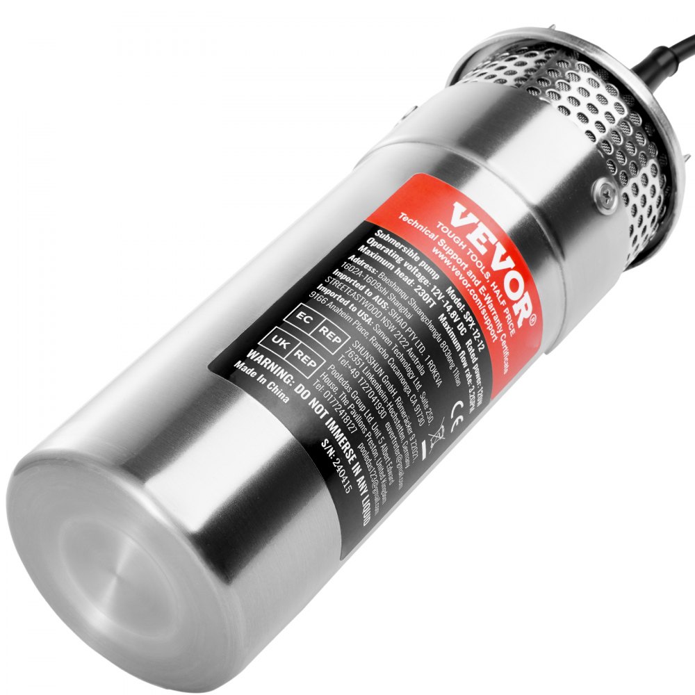 VEVOR Pompa Acqua Solare, Pompa Sommergibile Pozzi Profondi da 120 W, 12 V CC, 3,2 GPM, Sollevamento 70 m, Immersione Massima 30 m, Pompa Acqua Energia Solare Pozzi, Fattorie, Ranch, Irrigazione