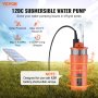 VEVOR 12dc submersible water pump, solar-powered with 12v battery for off-grid areas.