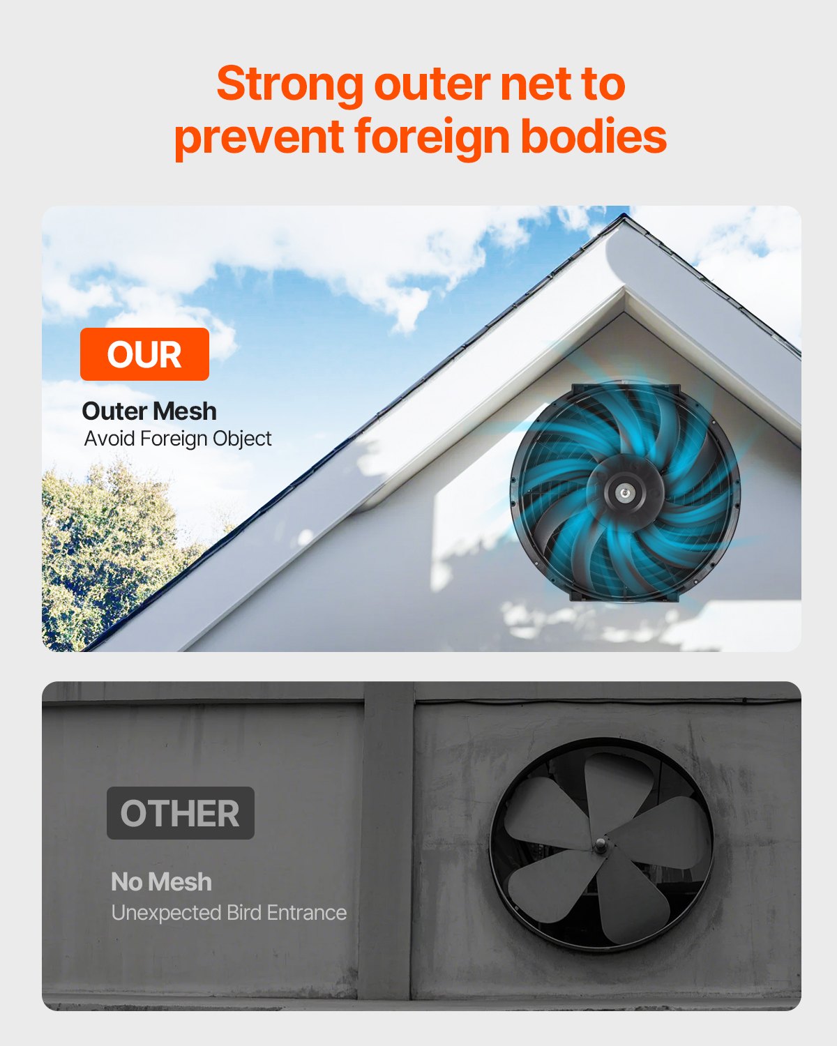 VEVOR Ventilatore Solare Φ340 x 70 mm Ventilatore di Scarico per Soffitta con Termostato Regolabile, Griglia Esterna, Capacità di Flusso d'Aria di 613,53 L/s per Timpano, Tetto, Garage, Officina