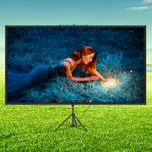 HOMCOM Schermo Proiettore Portatile 84 Pollici 4K HD, Treppiede Regolabile 1.82-2.4 M, Formato 16:9, Per Casa/Esterno