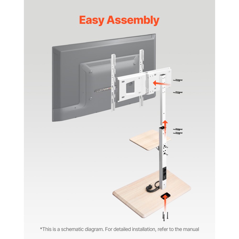 VEVOR Supporto TV con Rotelle per Schermo da 812,8-1778 mm Carico max. 40 kg, Carrello Porta TV Rotazione Sinistra-Destra 25° Supporto Altezza Regolabile con Ripiano max. 600 x 400 mm