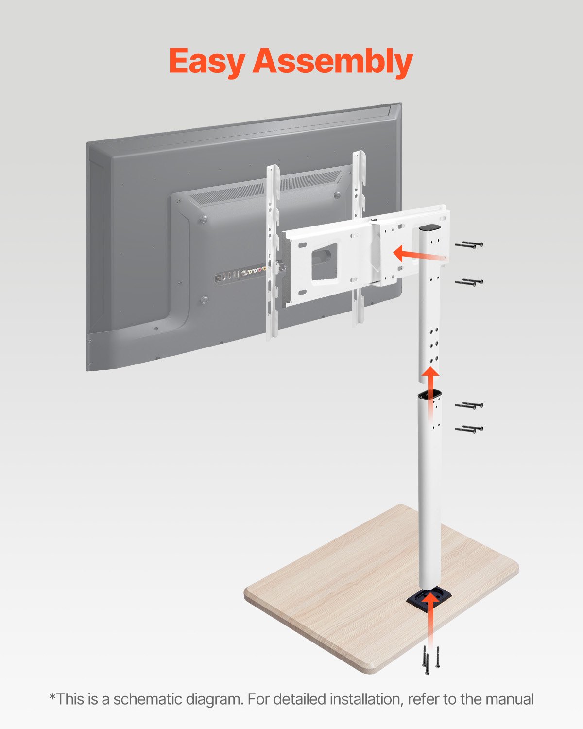 VEVOR Carrello Porta TV con Ruote per Schermo da 812,8-1778 mm Carico max. 45 kg Carrello Porta TV Rotazione Sinistra-Destra 25° Altezza Regolabile con Ripiano per Angolo da Casa Ufficio