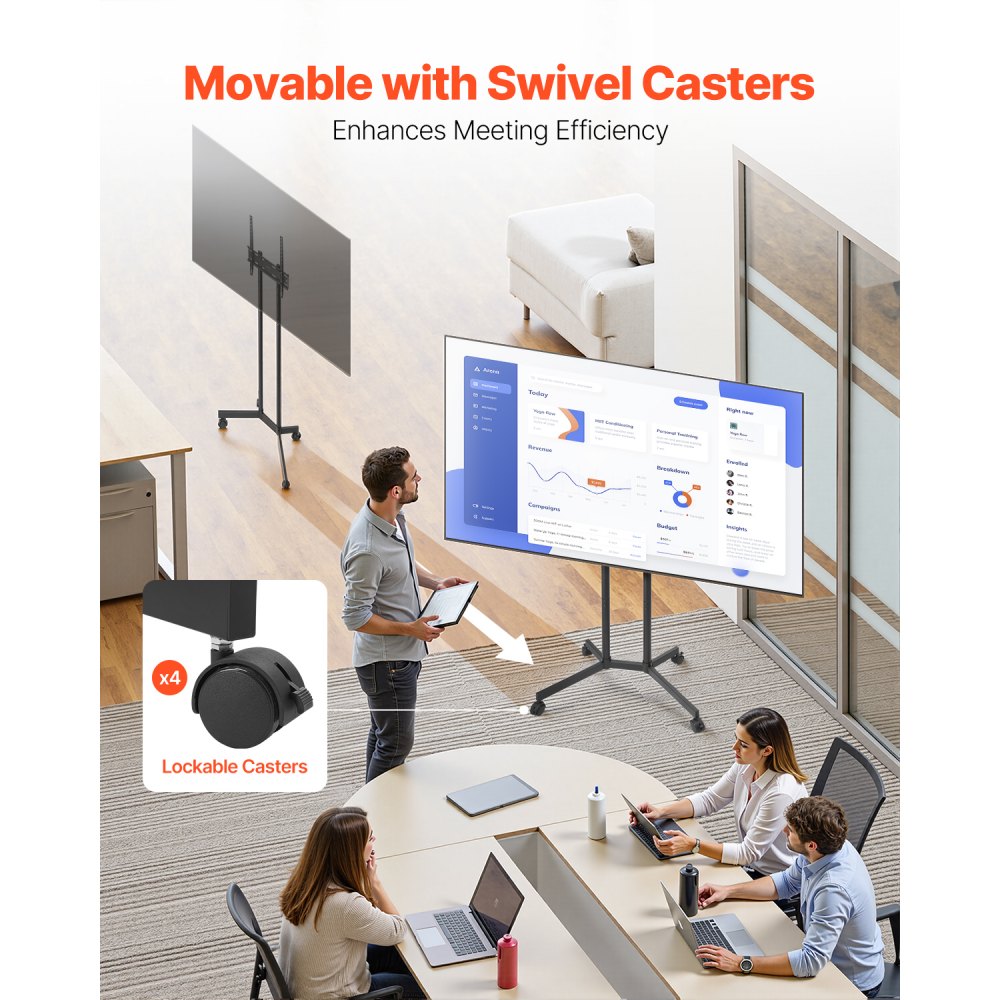 VEVOR Supporto TV da Pavimento per Schermo Piatto Curve da 812,8-1651 mm, Supporto Porta TV Altezza Regolabile max. 40 kg max. VESA 400 x 400 mm per Soggiorno Camera da Letto Ufficio