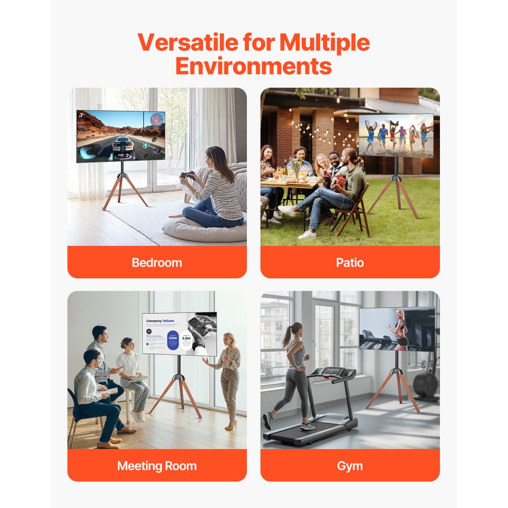 VEVOR Supporto TV con Cavalletto Treppiede per Schermo da 1016-1651 mm Carico max. 45 kg, Supporto Porta TV Rotazione Sinistra-Destra 18° per Soggiorno, Ufficio, Camera da Letto