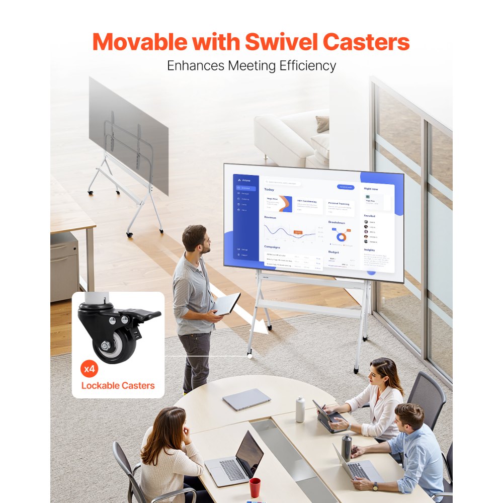 VEVOR Supporto TV da Pavimento Schermo Dimensioni Compatibili da 889-2540 mm, Carico max. da 90 kg ca., Carrello per TV con Ripiano Max. VESA 800 x 600 mm per Soggiorno Ufficio, Stabilità e Sicurezza