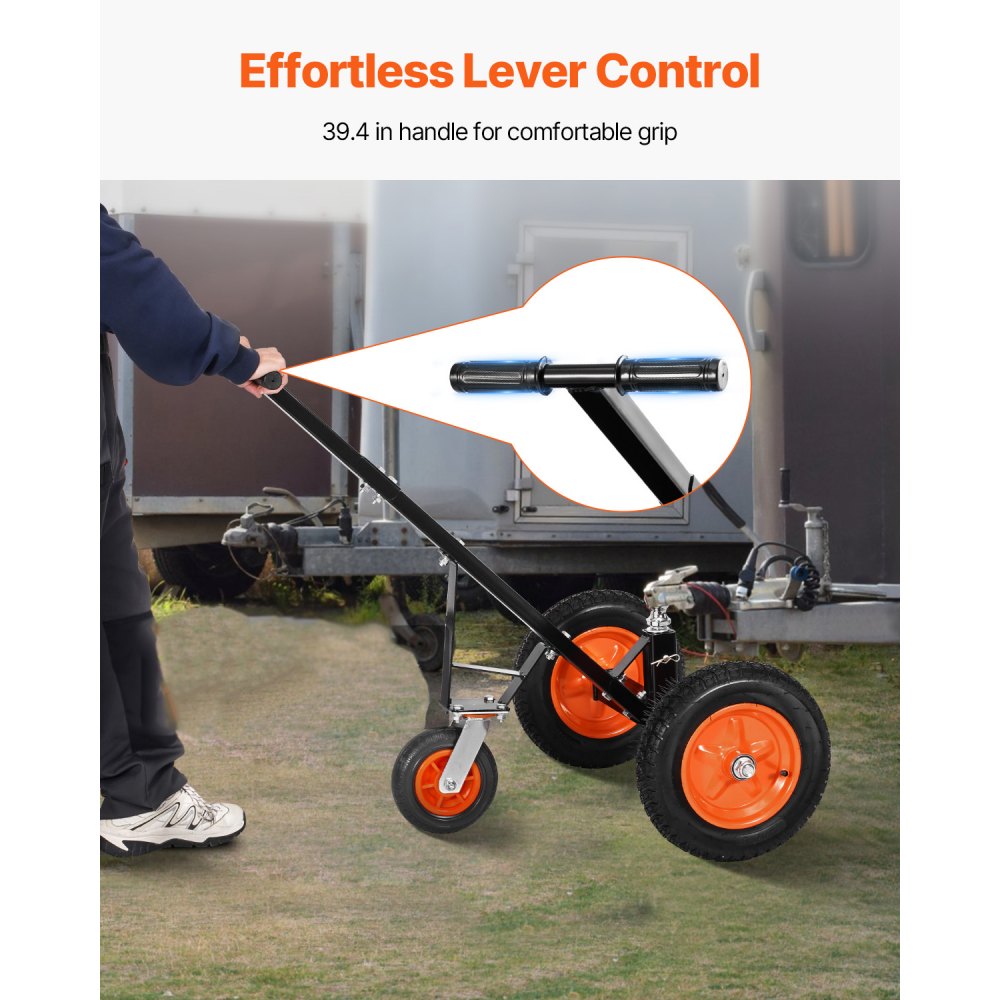 VEVOR Carrello per Rimorchio in Acciaio al Carbonio Regolabile in Altezza 42,5 cm a 56 cm, Sfera di Attacco e Pneumatici, Trasportatore Spostamento Rimorchi per Camper, Capacità 454 kg