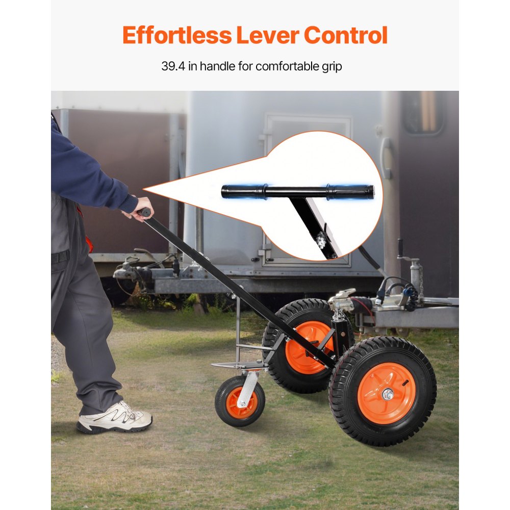 VEVOR Carrello per Rimorchio in Acciaio al Carbonio Regolabile in Altezza 46 a 56 cm, Sfera di Attacco e Pneumatici, Trasportatore per Spostamento di Rimorchi per Camper,Capacità 544 kg