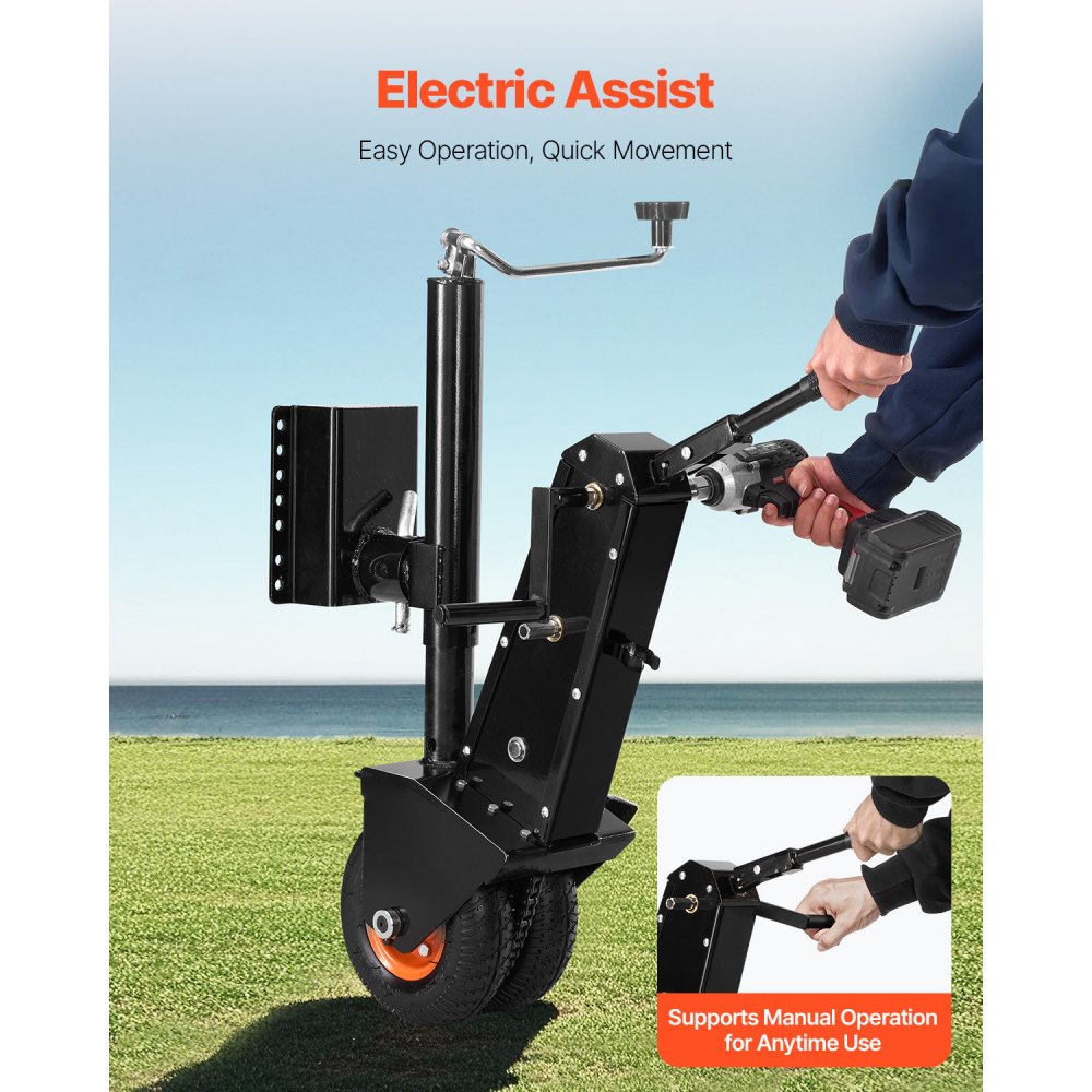 VEVOR Carrello per Rimorchio Regolabile in Altezza 330 a 590 mm, Pneumatico in Gomma, Trasportatore Azionamento Manuale Elettrico, per Spostamento di Rimorchi per Camper, Capacità 227 kg