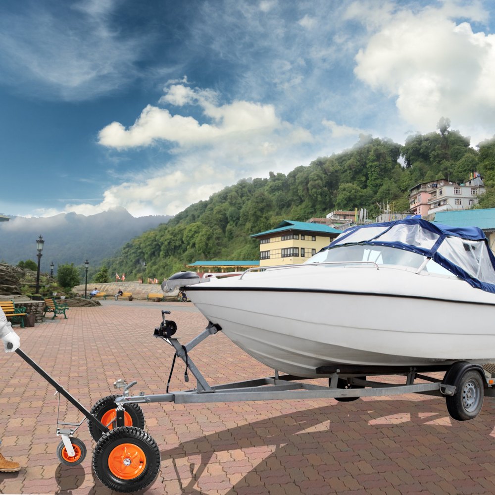 VEVOR Carrello per Rimorchio Manuale Capacità Carico Max. 454 kg Ruote in Gomma Diametro 40,6cm per Rimorchio di Barche Veicolo, Carrello Rimorchio in Acciaio al Carbonio Altezza Regolabile 48-65 cm