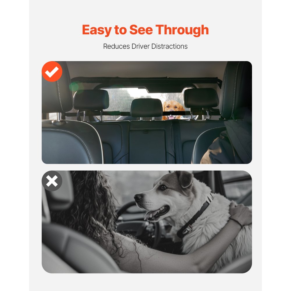 VEVOR Barriera per Auto per Cani Universale da 1170 mm Divisorio per Auto per Spazio di Carico, Barriera per Animali Domestici per Veicoli con Rete Trasparente, per Piccoli SUV, Camion e Veicoli, Nero