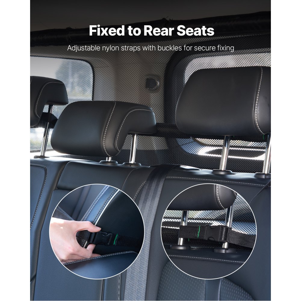 VEVOR Dog Car Barrier, 1167 mm Wide Partition, Dog Guard, Car Safety Barrier, Pet Barrier with Mesh Fabric, Universally Fitted Dog Car Barrier for SUVs, Trucks, and Vehicles, Black