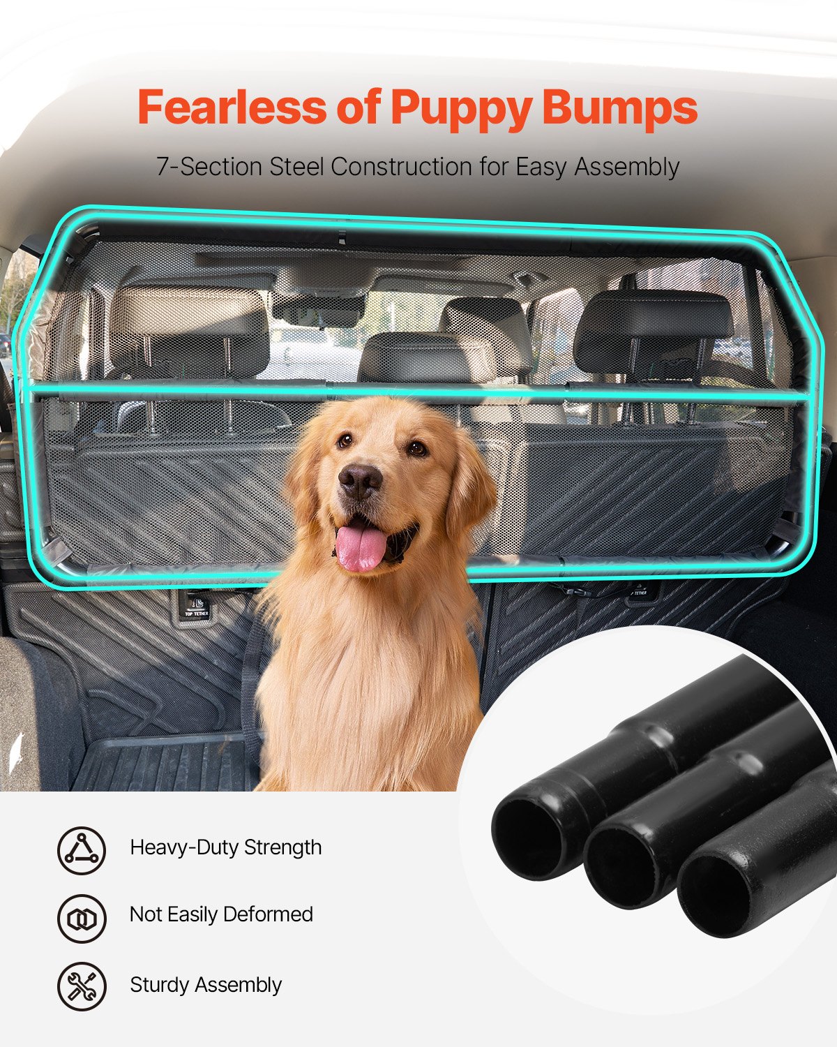 VEVOR Dog Car Barrier, 1167 mm Wide Partition, Dog Guard, Car Safety Barrier, Pet Barrier with Mesh Fabric, Universally Fitted Dog Car Barrier for SUVs, Trucks, and Vehicles, Black