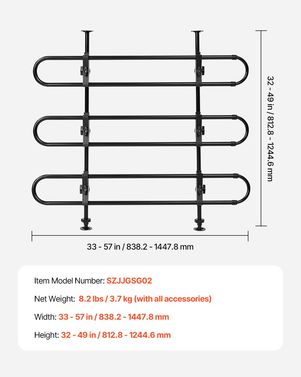 VEVOR Barriera Universale Regolabile per Animali Domestici per Auto, Camion e SUV, Divisorio per Cancello in Tubo Metallo Resistente, Tiene Animali Lontani dai Sedili dei Passeggeri, Nero