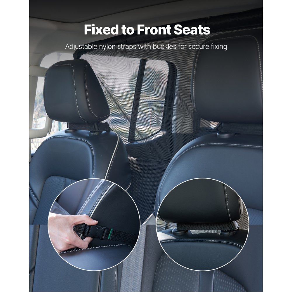 VEVOR Dog Car Barrier 127 cm Partition Dog Guard for Mounting on Front Seats Car Safety Barrier Pet Barrier with Mesh Fabric, Universally Fitted Dog Car Barrier for SUVs, Trucks, and Vehicles, Black