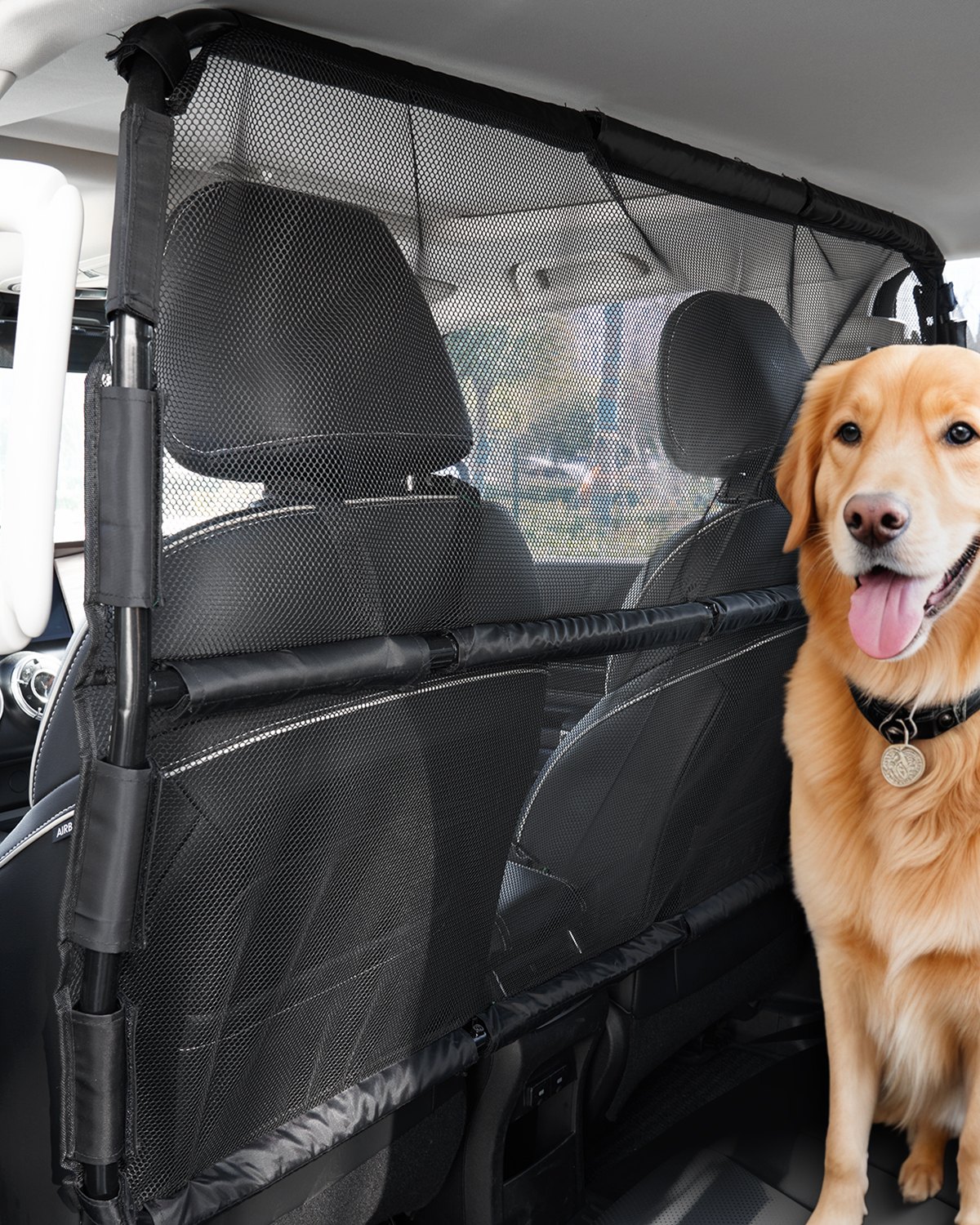 VEVOR Barriera per Auto per Cani Universale, Divisorio per Auto per Montaggio sul Sedile Anteriore 1280 mm di Larghezza, Barriera per Animali Domestici per Veicoli con Rete Trasparente, per SUV, Nero