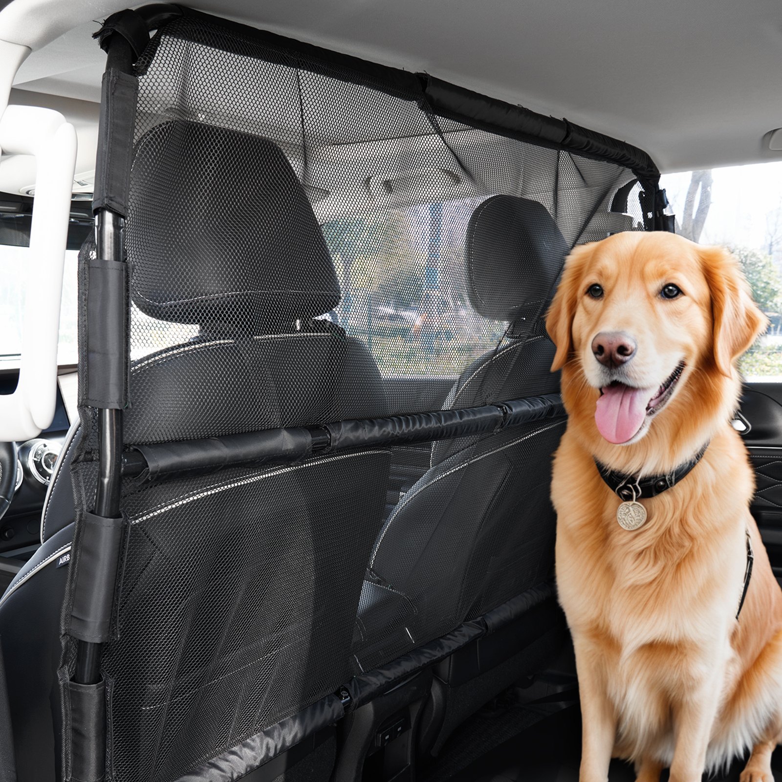 VEVOR Dog Car Barrier 127 cm Partition Dog Guard for Mounting on Front Seats Car Safety Barrier Pet Barrier with Mesh Fabric, Universally Fitted Dog Car Barrier for SUVs, Trucks, and Vehicles, Black