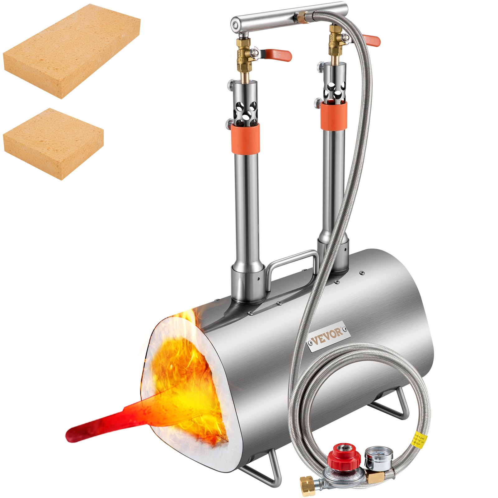 VEVOR Bruciatori Gas Forgia a Gas Propano Doppio Bruciatore Forma Ovale per Coltelli Utensili da Garage Officina Forgia a Gas Propano 2 Bruciatori Portabile Forgia