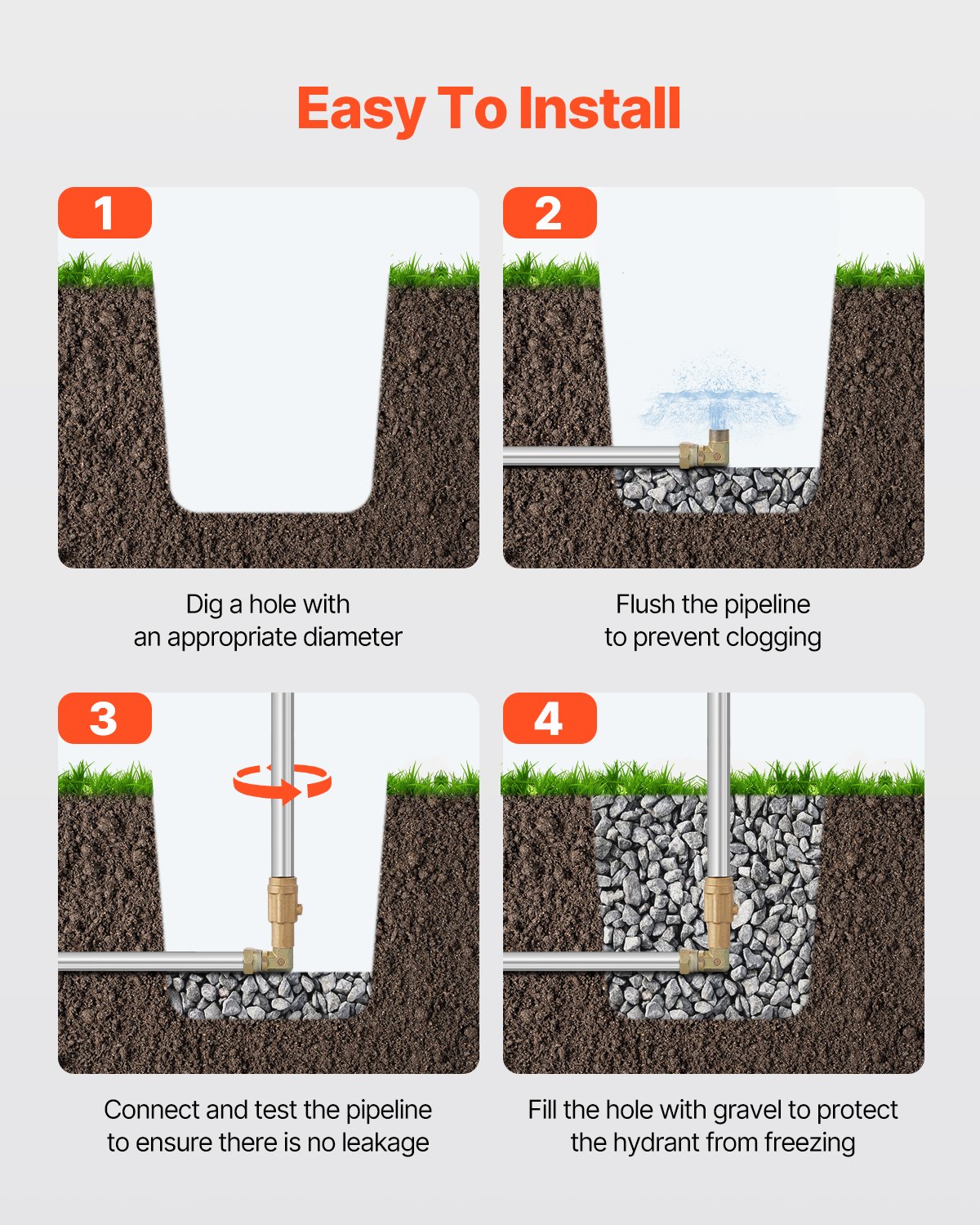 VEVOR Idrante da Giardino Antigelo, Rubinetto Antigelo 1295 mm con Profondità di Interro 610 mm, Attacco per Tubo da G 19 mm, Idrante in Ghisa per Impieghi per Cortile, Giardino, Irrigazione Agricola
