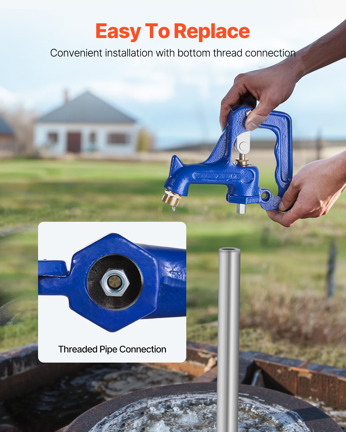 VEVOR outdoor tap, frost-proof yard hydrant, complete head assembly, with G 1 inch pipe thread & G 3/4 inch hose connection for yard/garden irrigation (pipe not included)