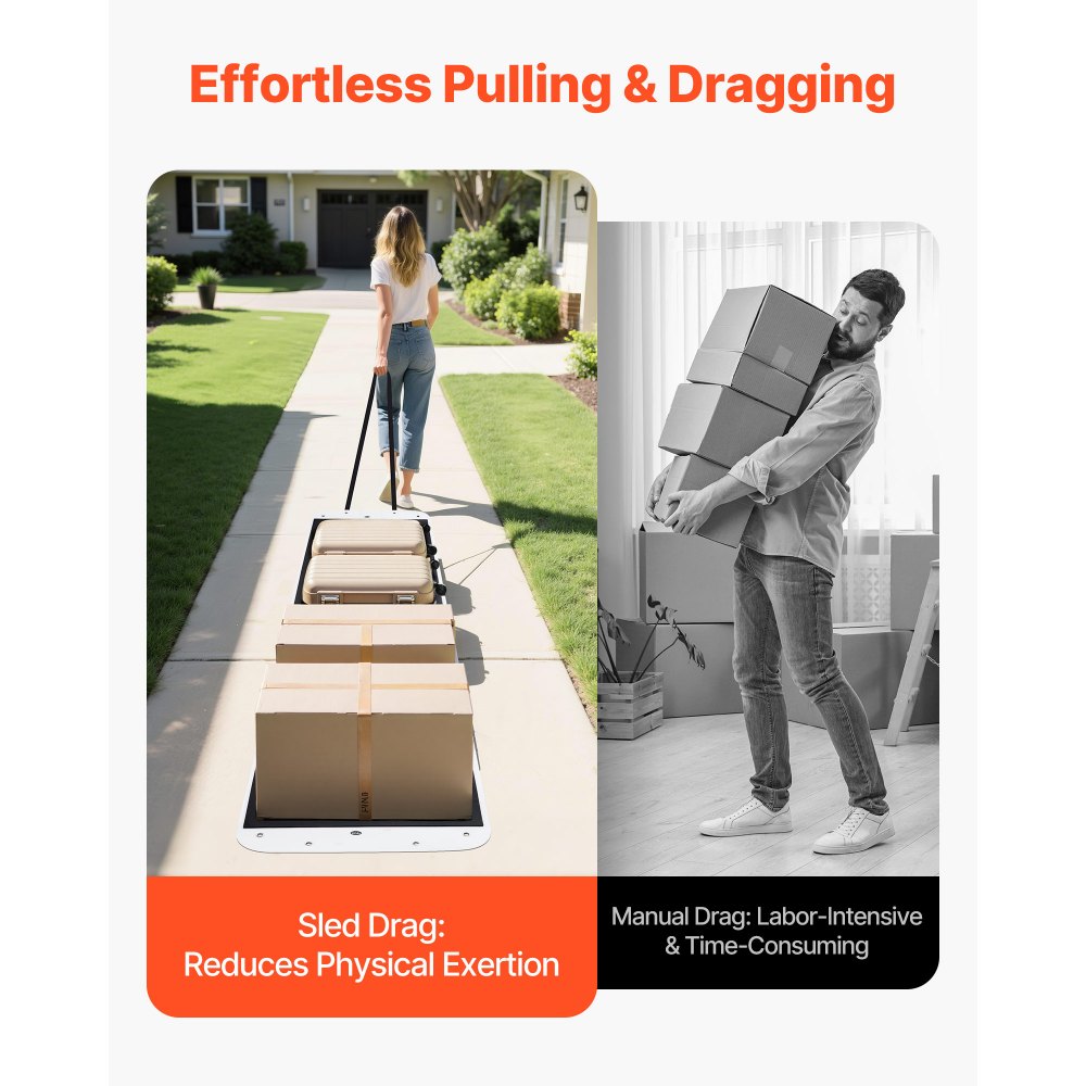 VEVOR Yard Drag Sled, 280 x 101.5 cm, 725kg Heavy Duty Utility Sled, PE Drag Glider with Ropes & Pull Cable, Dual Use Game Hauler for Firewood Ice Fishing, Compatible with ATVs UTVs Tractors