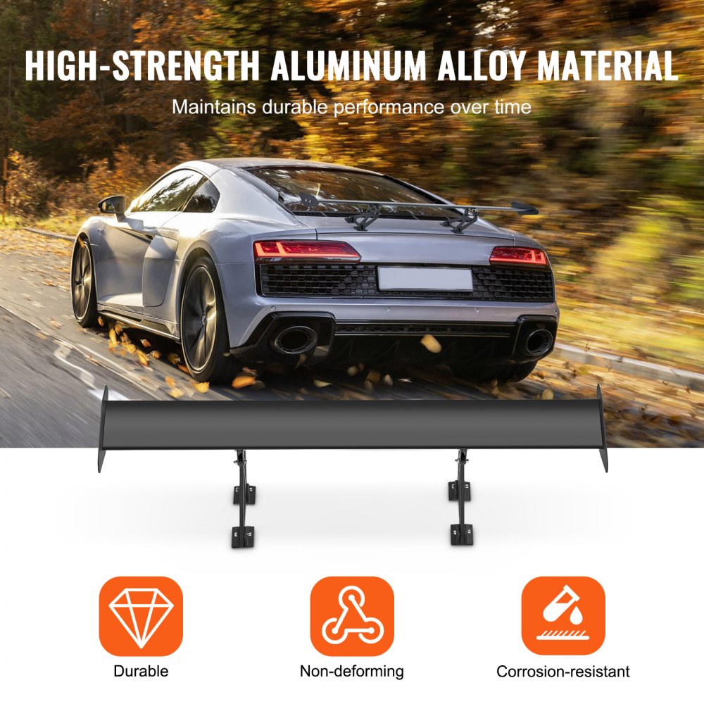 VEVOR GT Style Alette Spoiler, Spoiler Posteriori Universali da 1100 mm, con Ponte Singolo, Materiale in Alluminio Leggero Regolabile, Spoiler Posteriori per Auto, Ala da Deriva BGW/JDM Racing, Nero