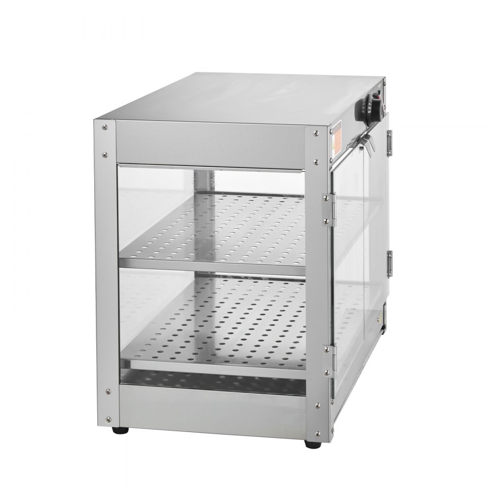 VEVOR Scaldavivande Commerciale a 2 Livelli 800 W con Luce per Migliorare l'Esposizione degli Alimenti, Controllo Temperatura 30 ℃ ~ 85 ℃, Capacità 58 Litri per Hamburger, Pizza, Pane, Pollo Fritto