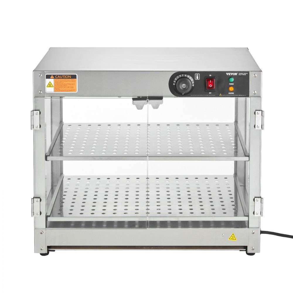 VEVOR Scaldavivande Commerciale a 2 Livelli 800 W con Luce per Migliorare l'Esposizione degli Alimenti, Controllo Temperatura 30 ℃ ~ 85 ℃, Capacità 58 Litri per Hamburger, Pizza, Pane, Pollo Fritto