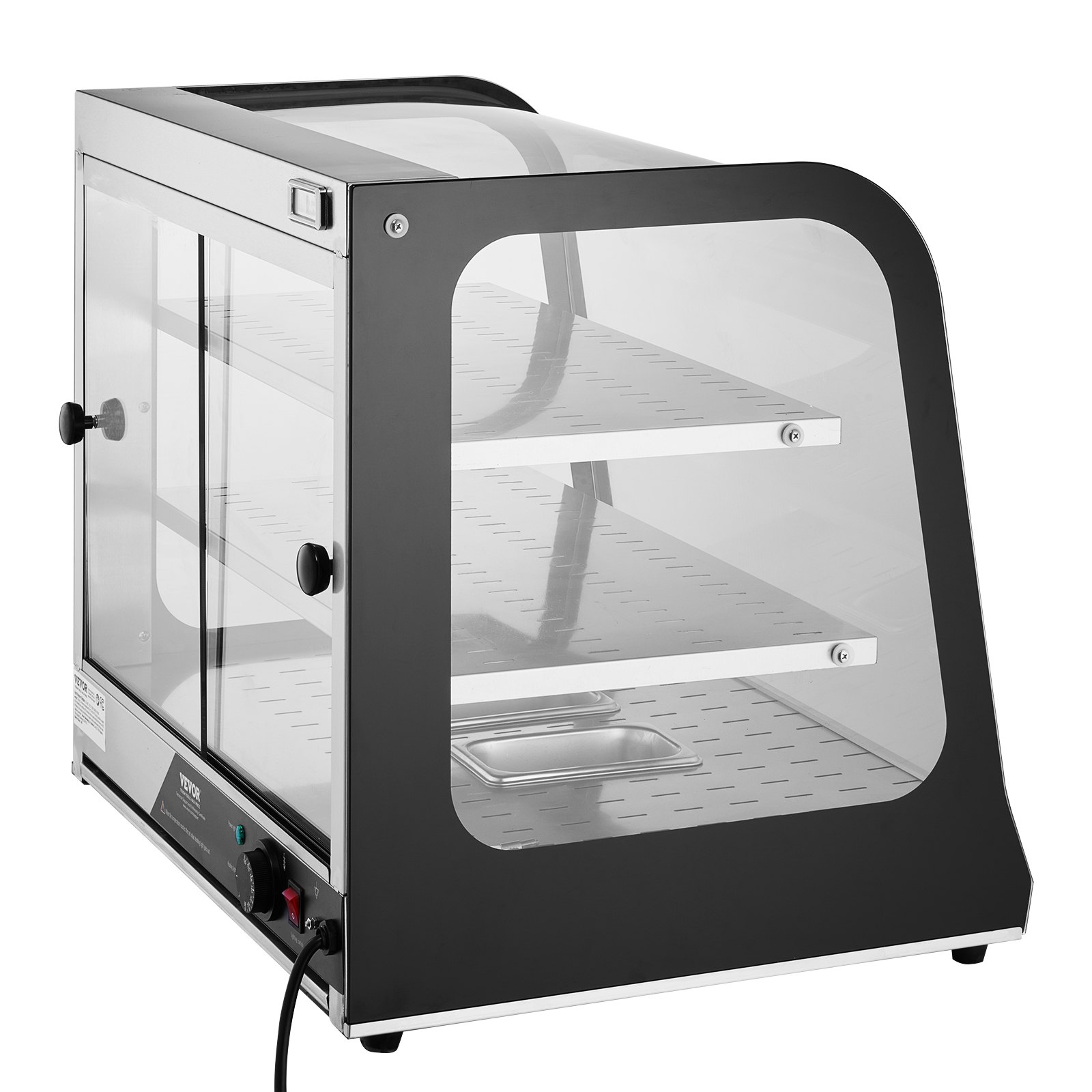 VEVOR Espositore Scaldavivande Commerciale 2 Ripiani 850 W con Vetro Temperato e Riscaldamento a Vapore, Controllo Temperatura da 30℃ a 85℃, Capacità 111 L per Hamburger, Pizza, Pane, Pollo fritto