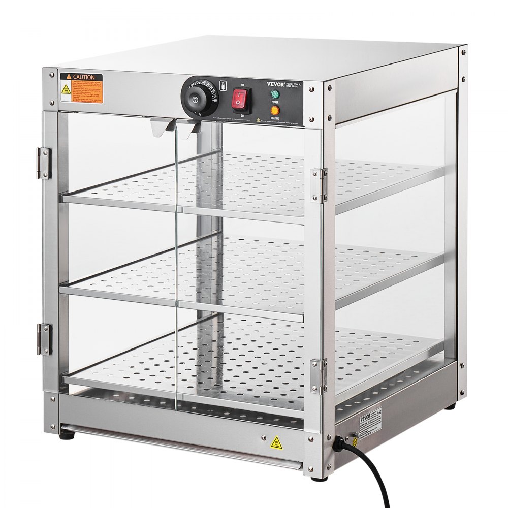 VEVOR Scaldavivande Commerciale a 3 Livelli, Scaldavivande da 800 W con Luce per Migliorare l'esposizione degli Alimenti, Controllo della Temperatura da 30 ℃ ~ 85 ℃, Grande capacità di 90 Litri per Hamburger, Pizza, Pane, Pollo Fritto