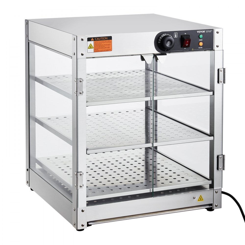 VEVOR Scaldavivande Commerciale a 3 Livelli, Scaldavivande da 800 W con Luce per Migliorare l'esposizione degli Alimenti, Controllo della Temperatura da 30 ℃ ~ 85 ℃, Grande capacità di 90 Litri per Hamburger, Pizza, Pane, Pollo Fritto