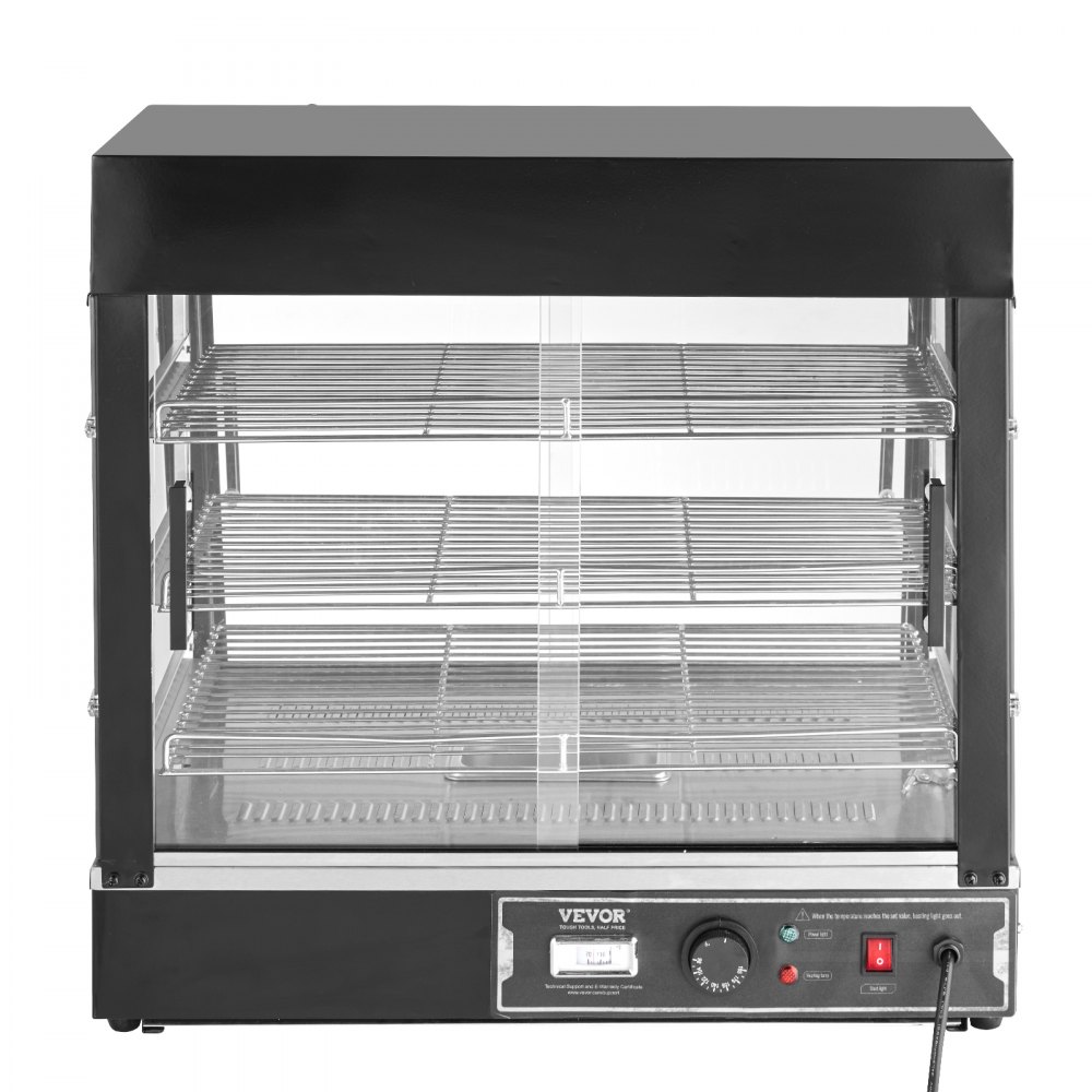 VEVOR 3-Tier Commercial Food Warmer, 1200W Food Warmer with Light, Adjustable Shelf and Temperature Display, 30℃ - 85℃ Steam Heating, 111L Capacity for Hamburgers, Pizza, Bread, Roast Chicken