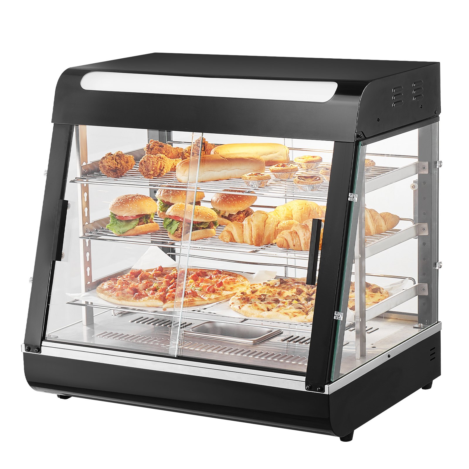 VEVOR 3-Tier Commercial Food Warmer, 1200W Food Warmer with Light, Adjustable Shelf and Temperature Display, 30℃ - 85℃ Steam Heating, 111L Capacity for Hamburgers, Pizza, Bread, Roast Chicken