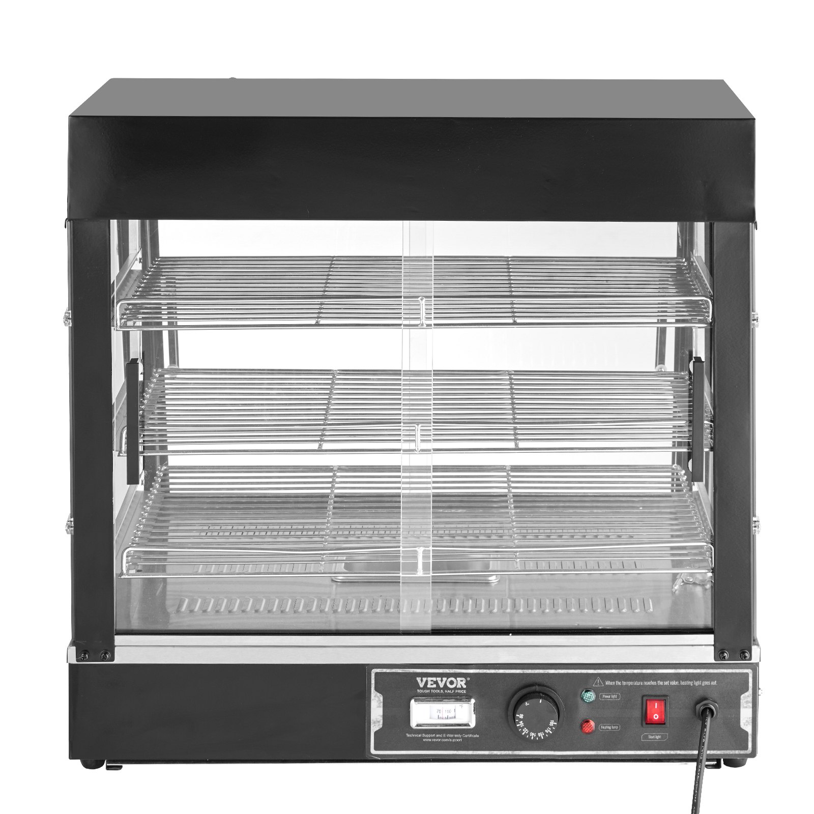 VEVOR 3-Tier Commercial Food Warmer, 1200W Food Warmer with Light, Adjustable Shelf and Temperature Display, 30℃ - 85℃ Steam Heating, 111L Capacity for Hamburgers, Pizza, Bread, Roast Chicken