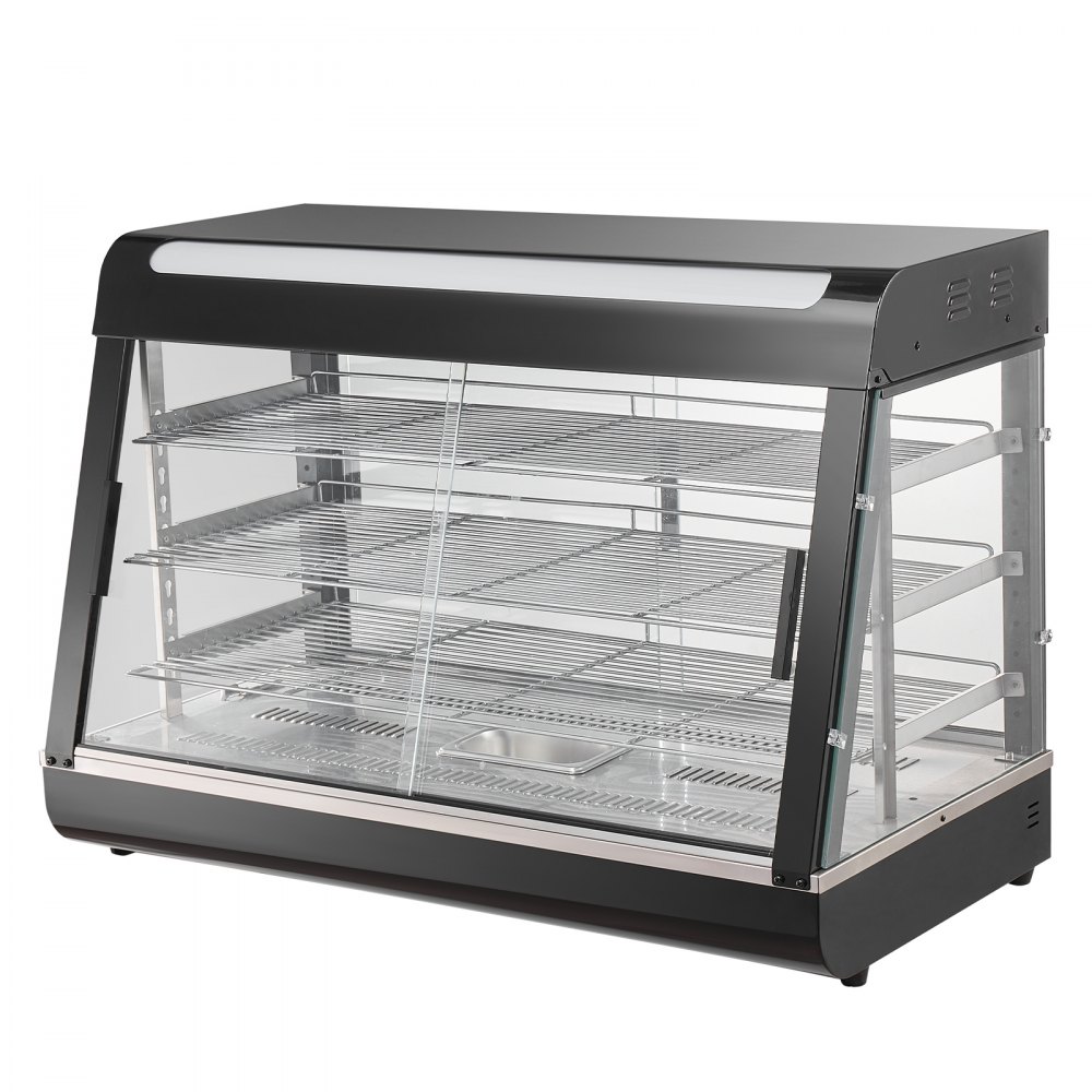 VEVOR Espositore Scaldavivande Commerciale 3 Ripiani 1500 W con Luce, Ripiano Regolabile, Display della Temperatura, Riscaldamento a Vapore da 30 ℃ a 85 ℃, 130 L per Hamburger Pizza Pane Pollo Fritto