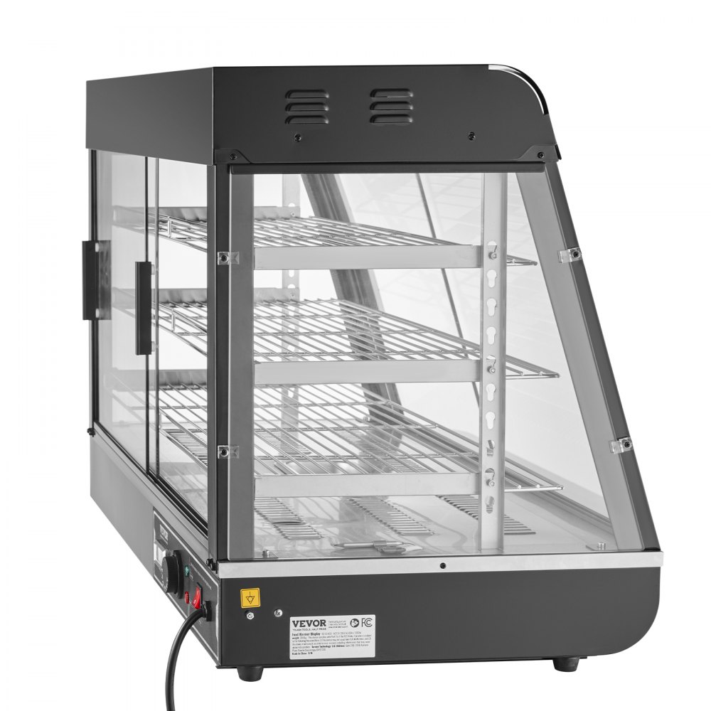 VEVOR Espositore Scaldavivande Commerciale 3 Ripiani 1500 W con Luce, Ripiano Regolabile, Display della Temperatura, Riscaldamento a Vapore da 30 ℃ a 85 ℃, 130 L per Hamburger Pizza Pane Pollo Fritto