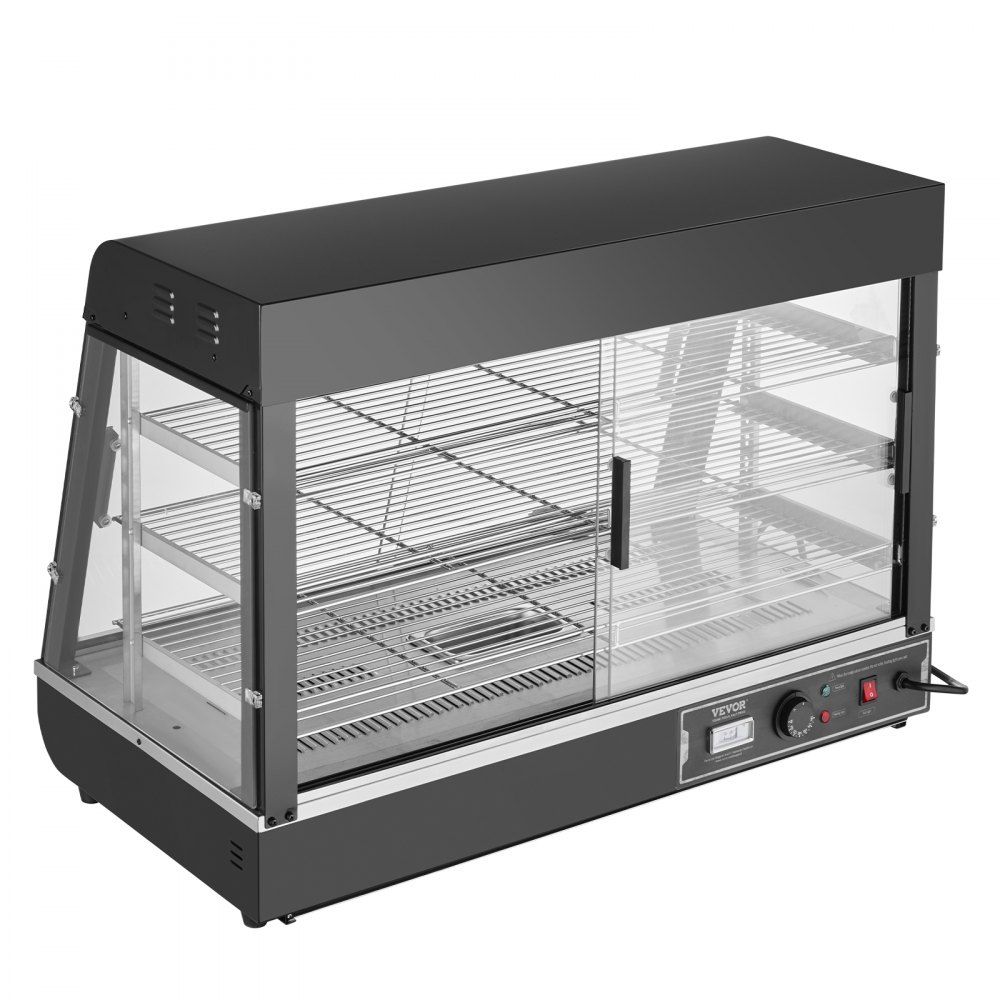 VEVOR Espositore Scaldavivande Commerciale 3 Ripiani 1500 W con Luce, Ripiano Regolabile, Display della Temperatura, Riscaldamento a Vapore da 30 ℃ a 85 ℃, 130 L per Hamburger Pizza Pane Pollo Fritto