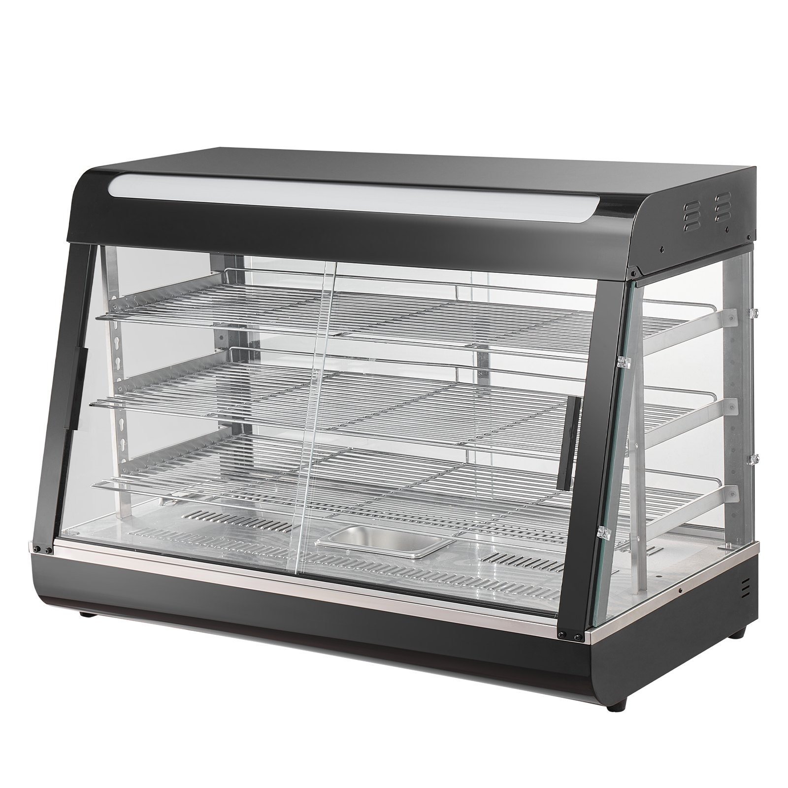 VEVOR Espositore Scaldavivande Commerciale 3 Ripiani 1500 W con Luce, Ripiano Regolabile, Display della Temperatura, Riscaldamento a Vapore da 30 ℃ a 85 ℃, 130 L per Hamburger Pizza Pane Pollo Fritto