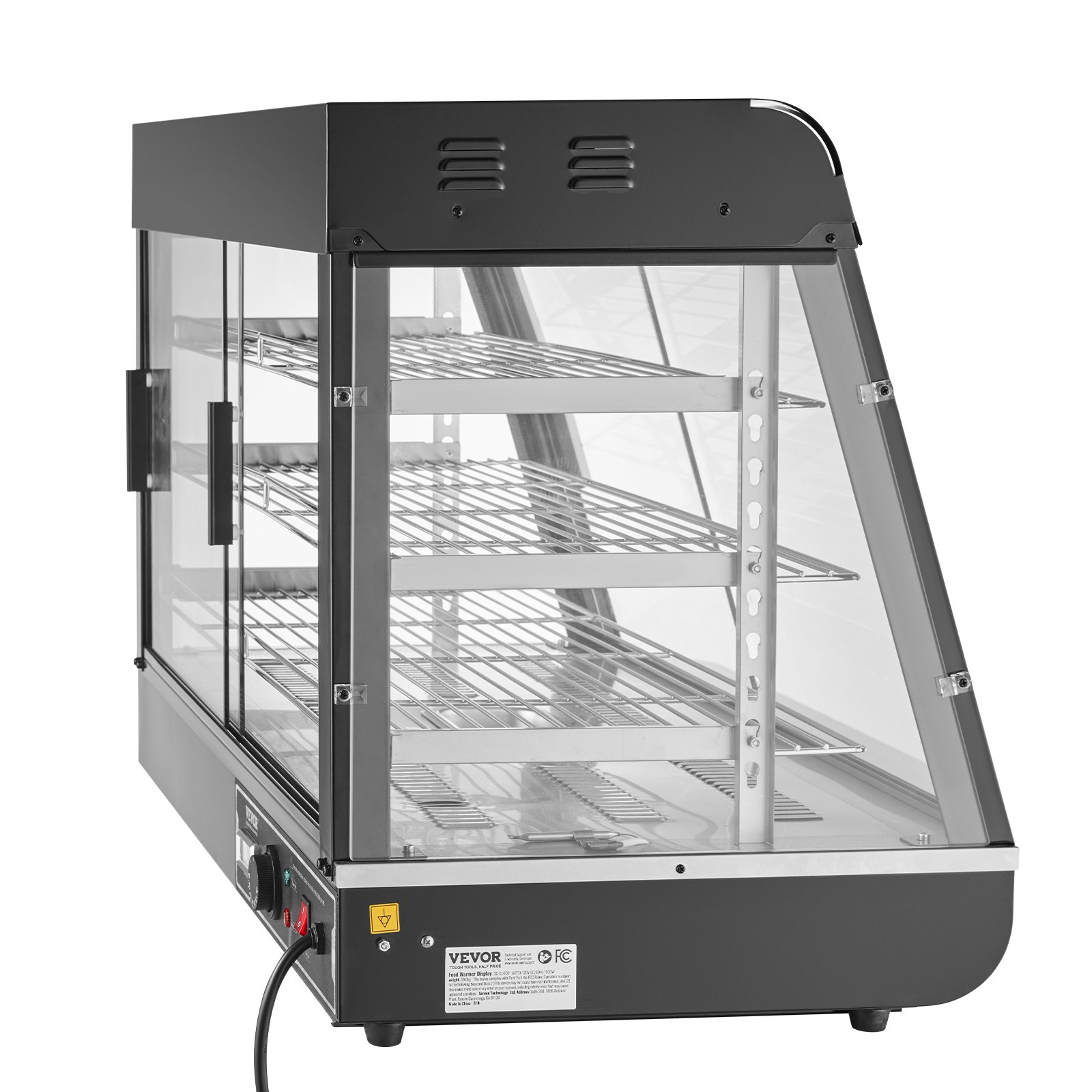 VEVOR Espositore Scaldavivande Commerciale 3 Ripiani 1500 W con Luce, Ripiano Regolabile, Display della Temperatura, Riscaldamento a Vapore da 30 ℃ a 85 ℃, 130 L per Hamburger Pizza Pane Pollo Fritto