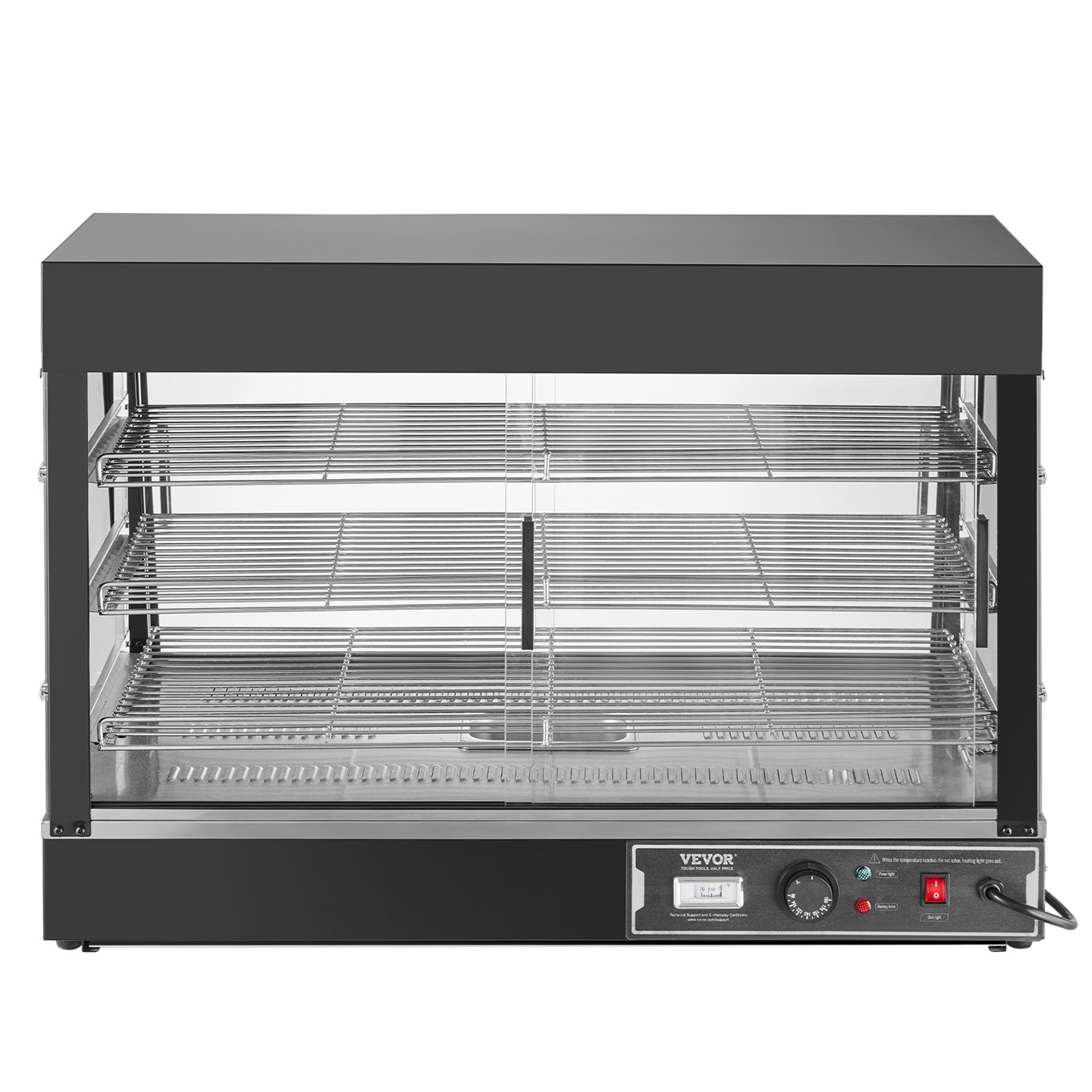VEVOR Espositore Scaldavivande Commerciale 3 Ripiani 1500 W con Luce, Ripiano Regolabile, Display della Temperatura, Riscaldamento a Vapore da 30 ℃ a 85 ℃, 130 L per Hamburger Pizza Pane Pollo Fritto