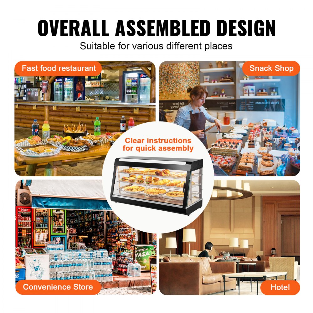 VEVOR 3-Tier Commercial Food Warmer, 1500W Food Warmer with Light, Adjustable Shelf and Temperature Display, 30℃ - 85℃ Steam Heating, 180L Capacity for Hamburgers, Pizza, Bread, Roast Chicken